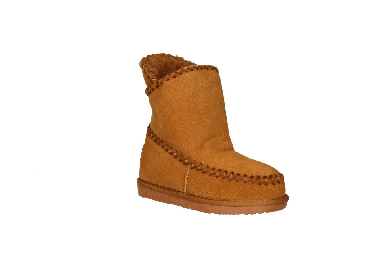 Bota Enteriza Nobuck Cuero Pespuntes y Forro Borrego