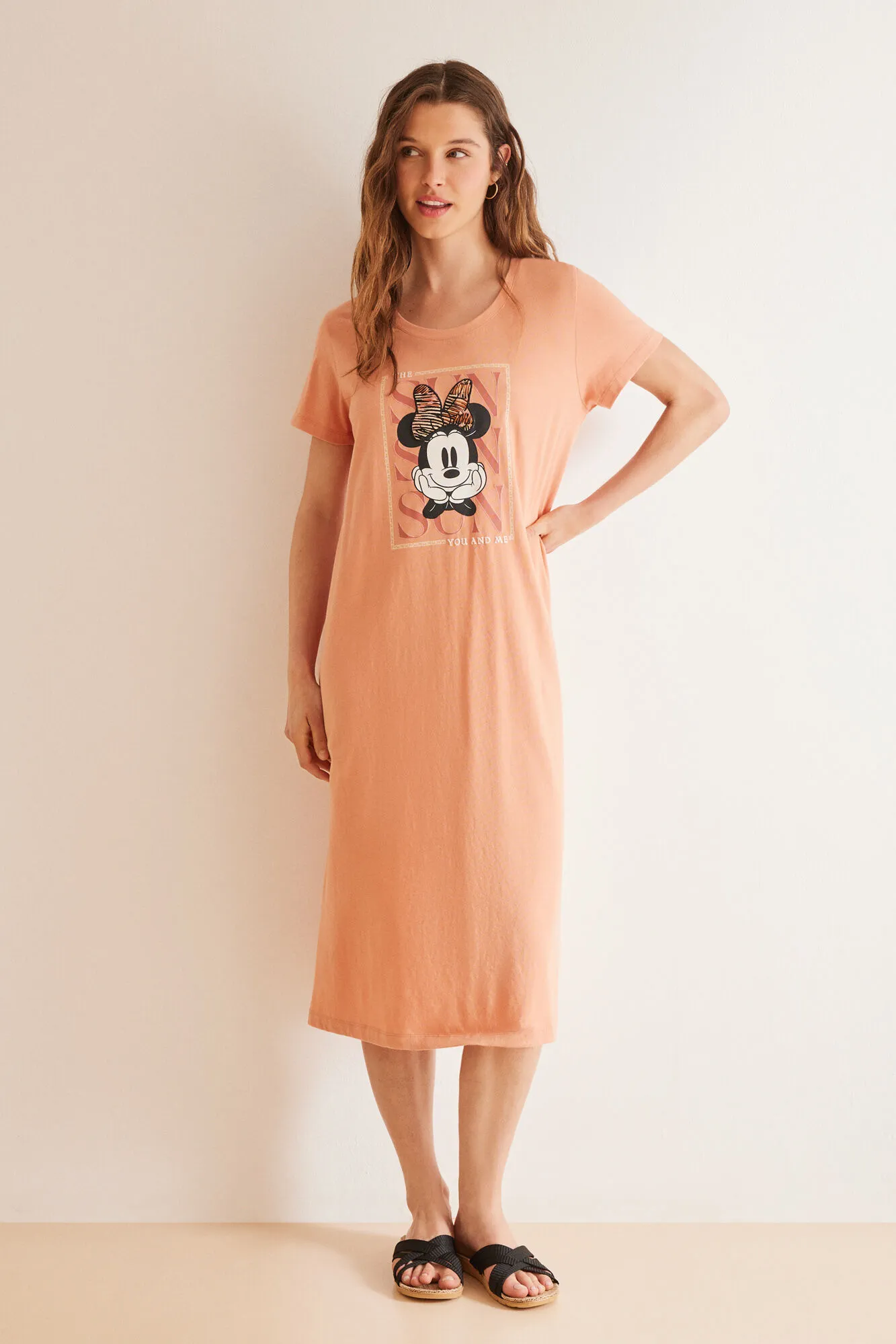 Camisón midi 100% algodón ocre