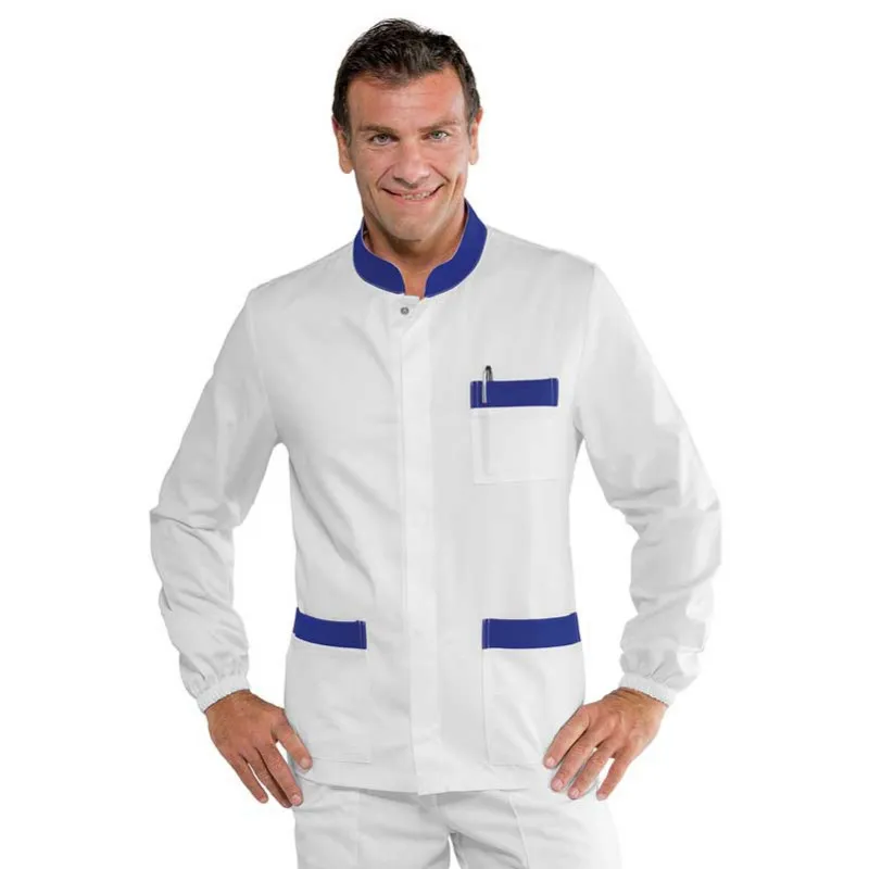 CASACA LABORAL CORFú BLANCA CON DETALLE AZULINA  OFERTA