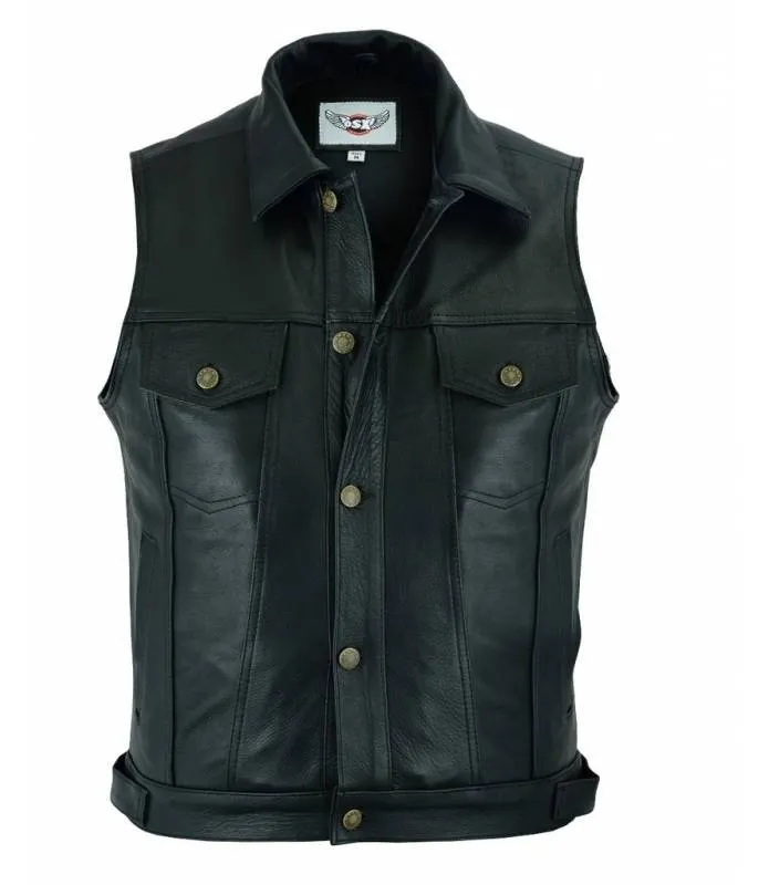 Chaleco motero de cuero para hombre anarchy OSX LEATHER 254 LEE