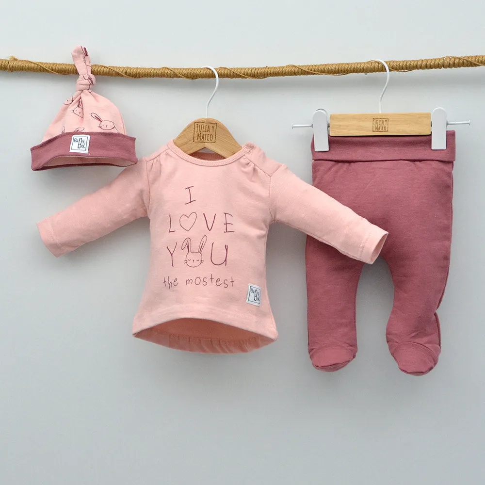 Conjunto bebé Elsa camiseta, polaina y gorrito