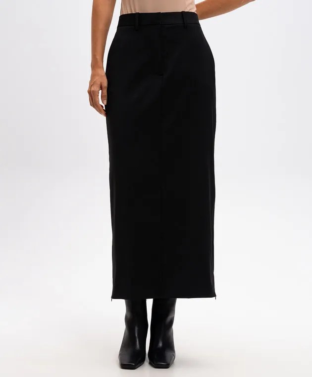 Helmut Lang Black midi skirt made of wool