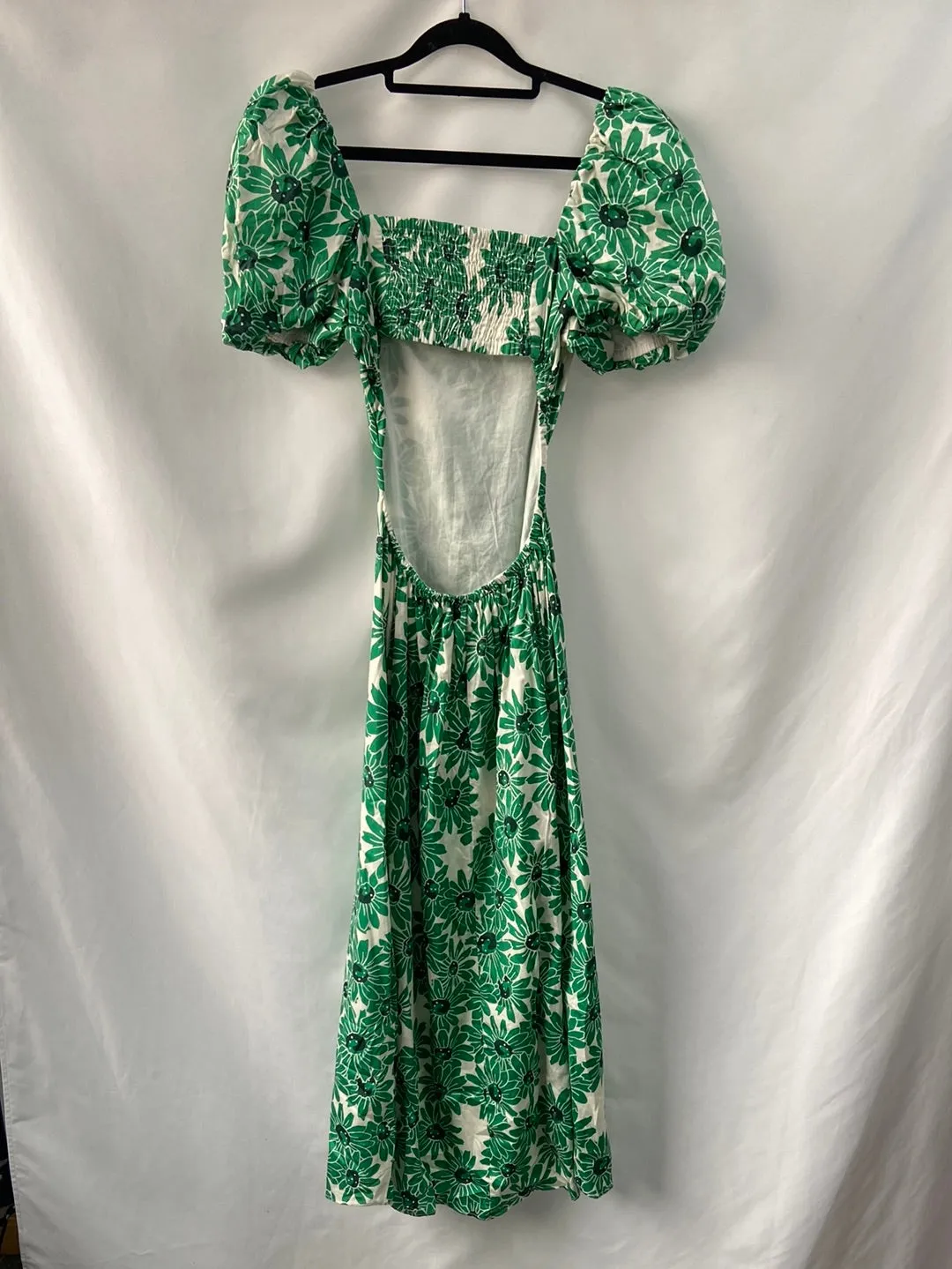 MANGO.Vestido largo flores verdes T.s