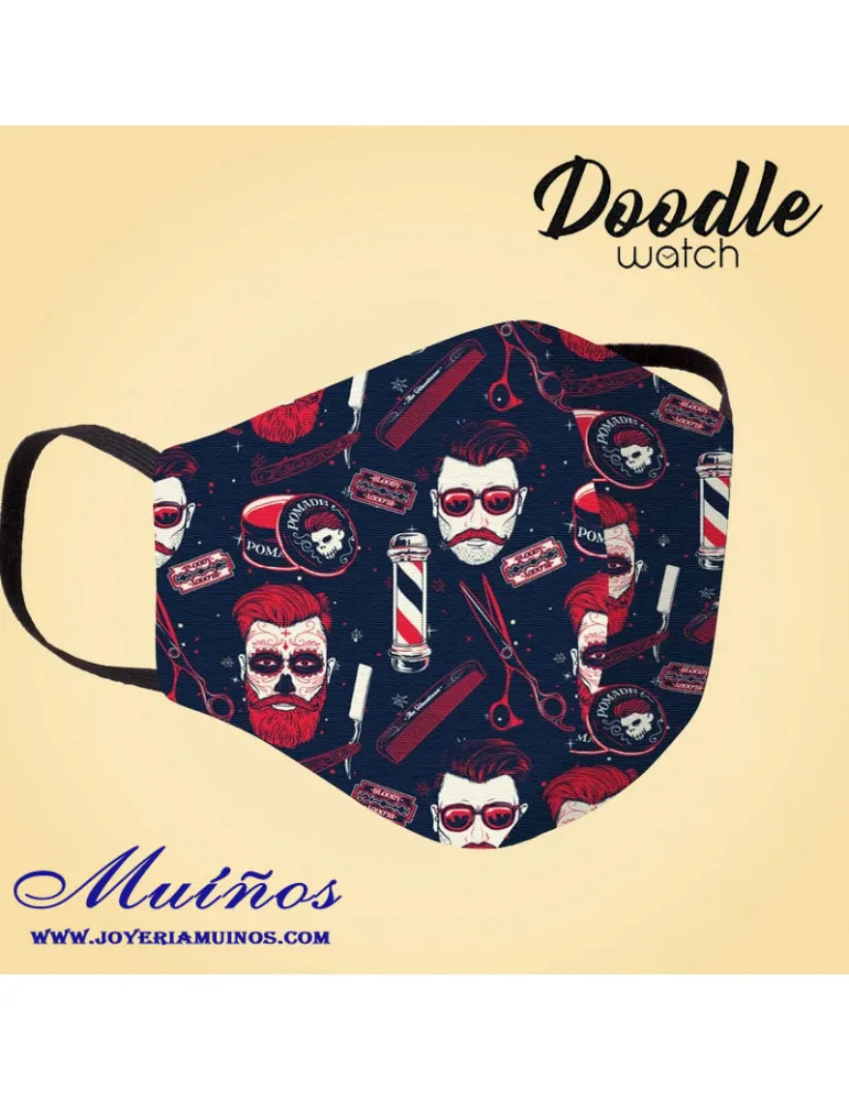 Mascarilla lavable barbería hipster tatuaje