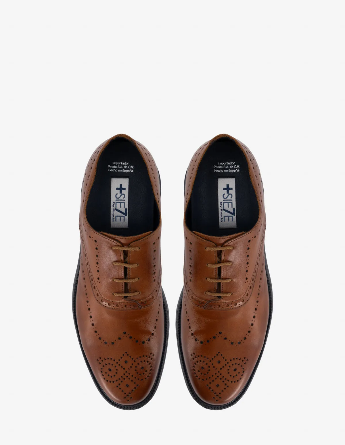 Oxford +7 cm de altura en piel color cuero con picado para hombre