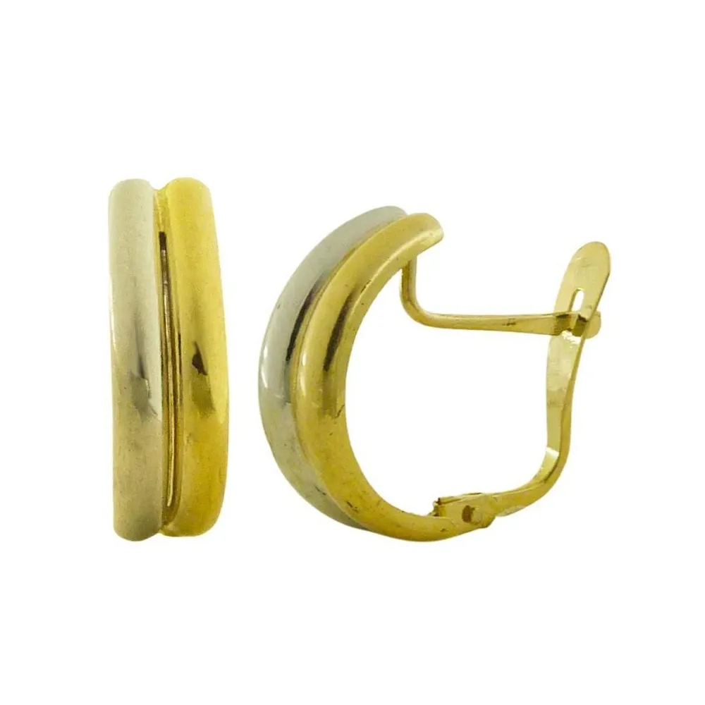 Pendiente de oro 18k doble aro liso bicolor de 17x5 mm