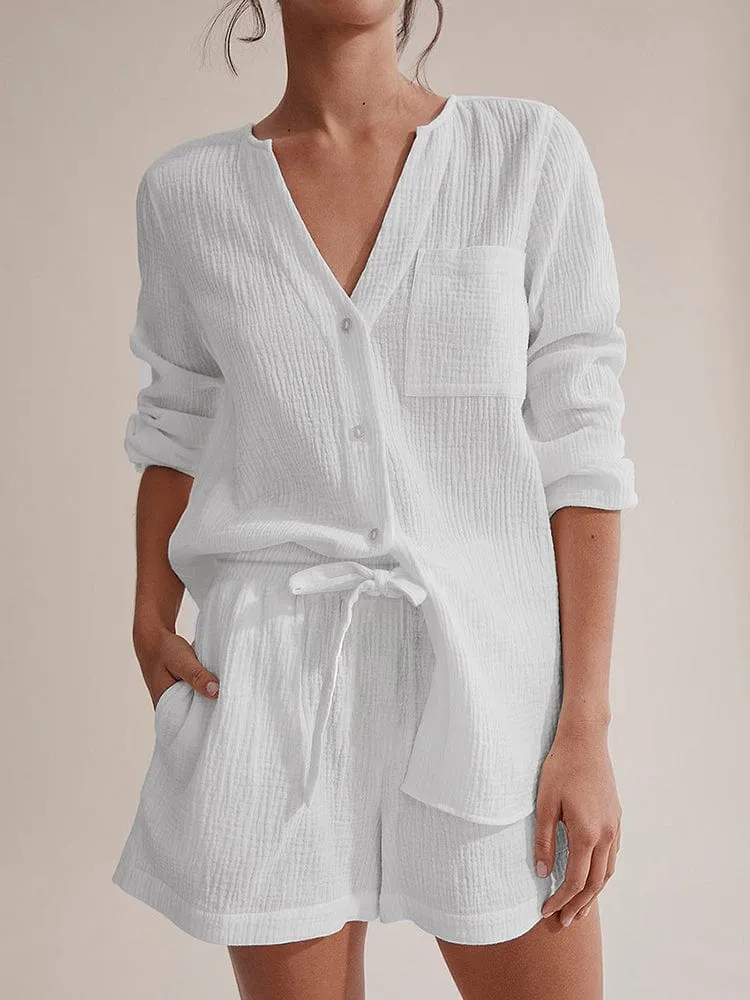 Pijama blanco de dos piezas de muselina