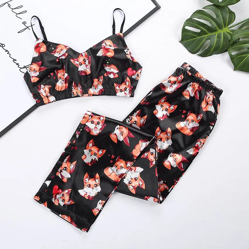 Pijama de dos piezas con estampado de zorro