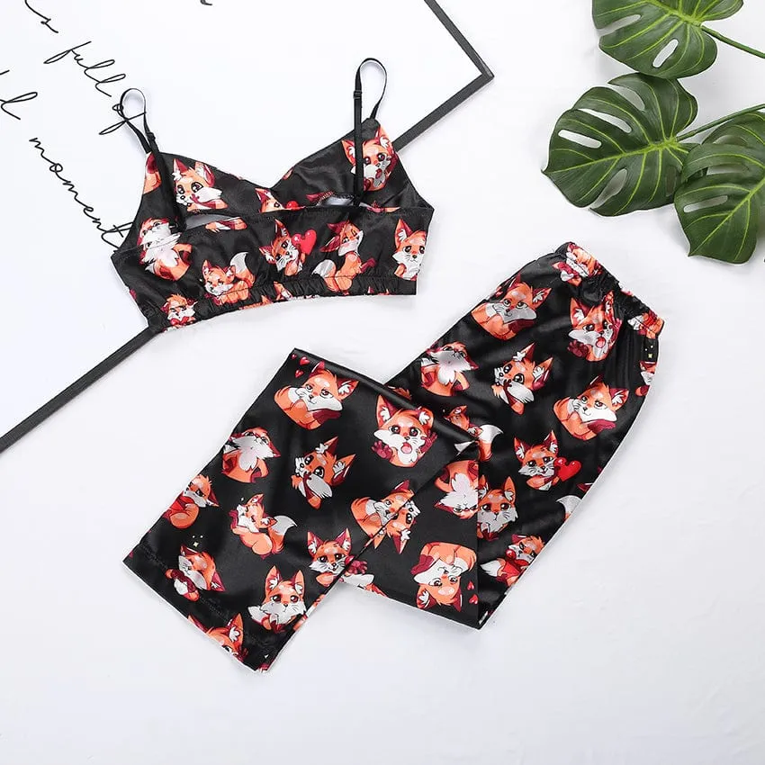 Pijama de dos piezas con estampado de zorro