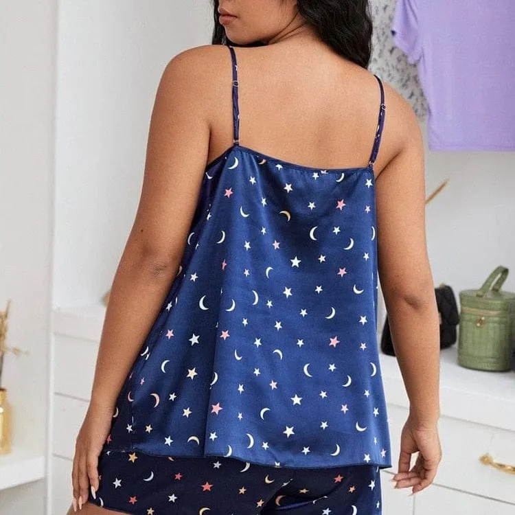 Pijama de satén plus size con estampado