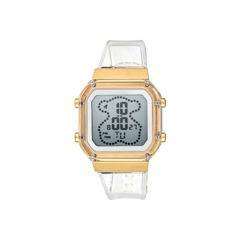 RELOJ TOUS DIGITAL DE POLICARBONATO TRANSPARENTE Y ACERO IPG DORADO DBEAR FRESH 3000131200