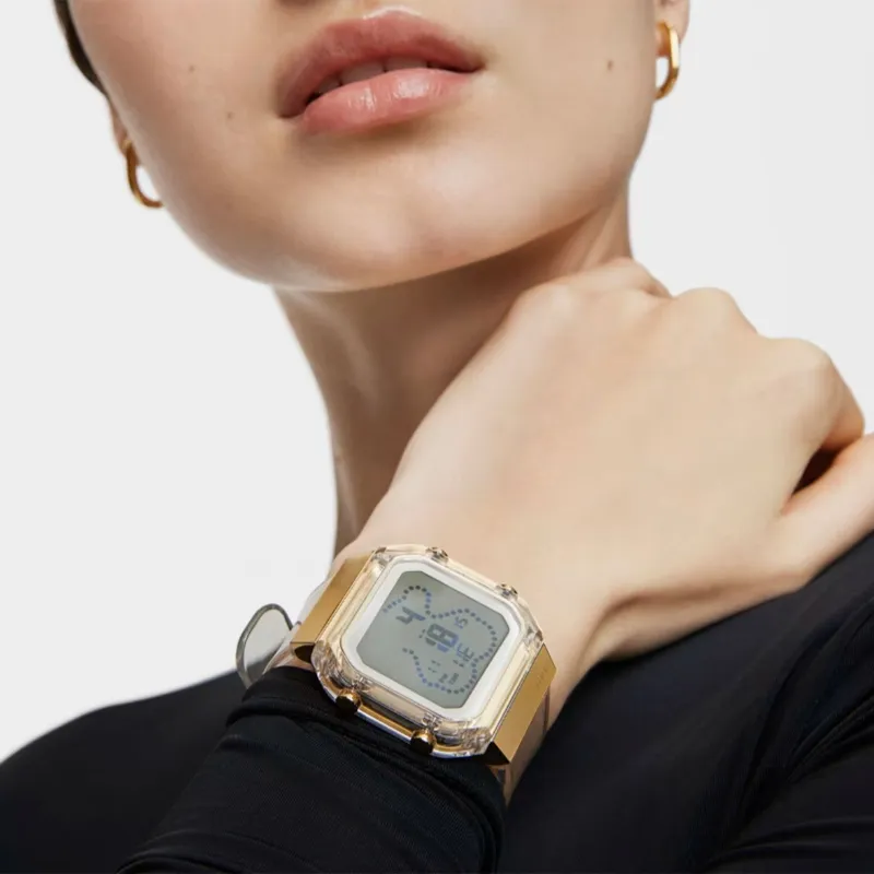 RELOJ TOUS DIGITAL DE POLICARBONATO TRANSPARENTE Y ACERO IPG DORADO DBEAR FRESH 3000131200