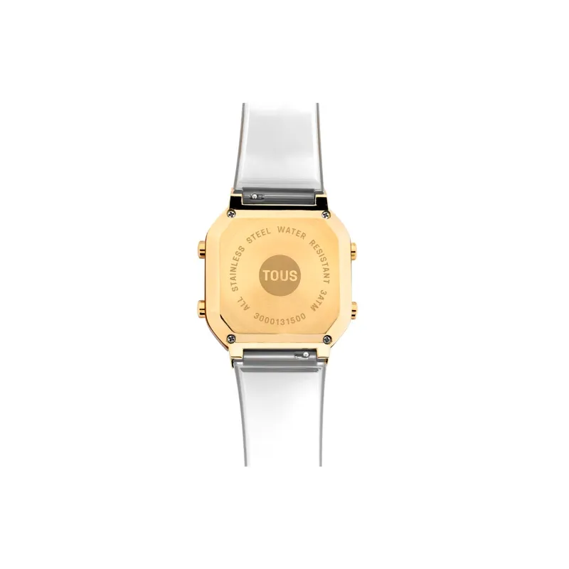 RELOJ TOUS DIGITAL DE POLICARBONATO TRANSPARENTE Y ACERO IPG DORADO DBEAR FRESH 3000131200