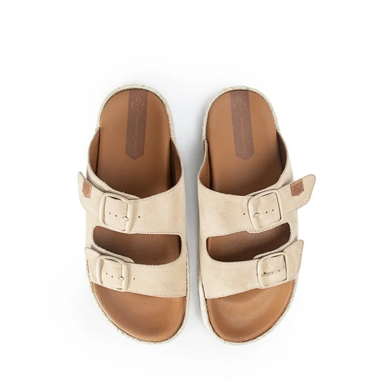 Sandalia Plana Icacos Serraje Beige