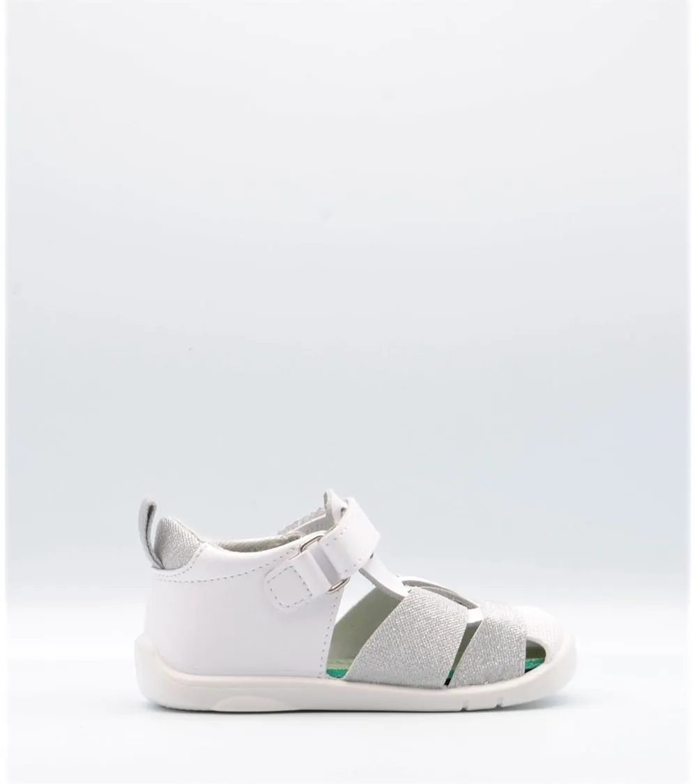 SANDALIAS TITANITOS BEBÉ TITI PIEL BLANCO Y GLITTER PLATA