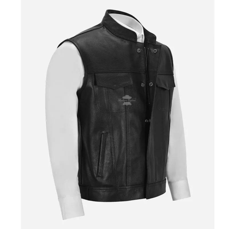 SOA Biker Vest Men's Sons of Anarchy Black Cow Leather Waistcoat