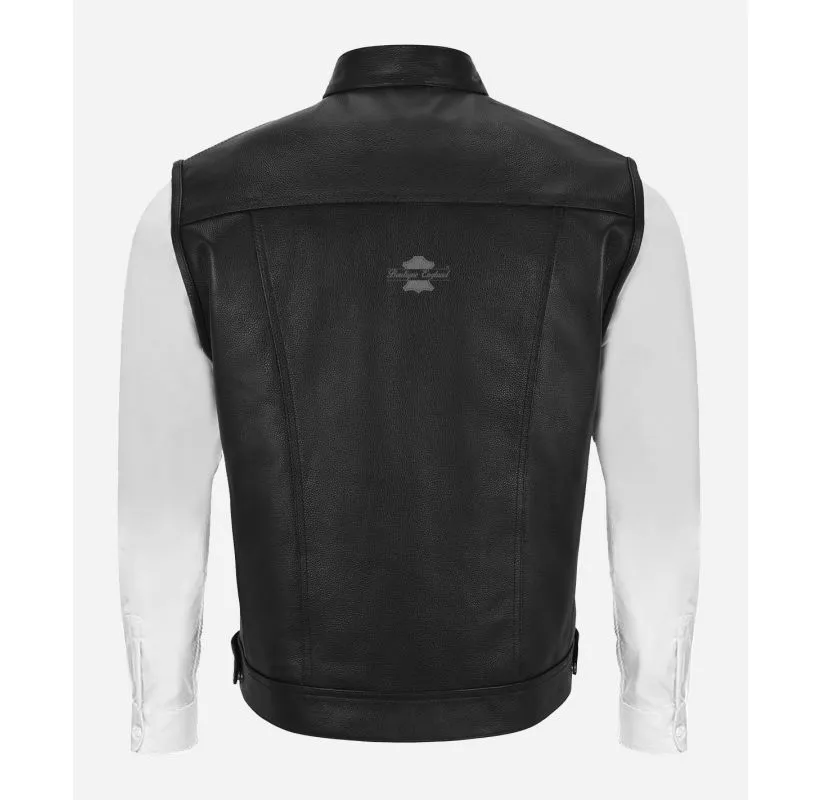 SOA Biker Vest Men's Sons of Anarchy Black Cow Leather Waistcoat