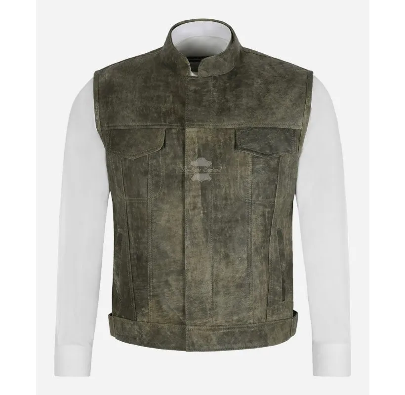 SOA BIKER VEST MEN'S SONS OF ANARCHY Vintage Waxed LEATHER WAISTCOAT