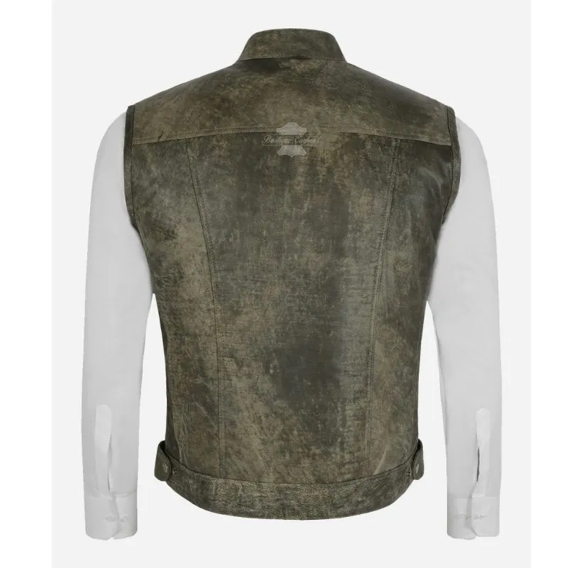 SOA BIKER VEST MEN'S SONS OF ANARCHY Vintage Waxed LEATHER WAISTCOAT