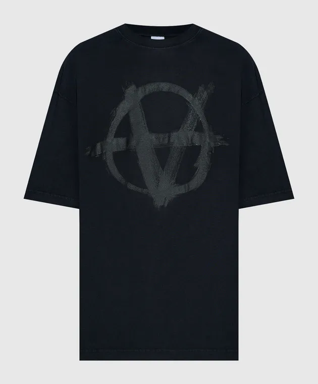 VETEMENTS BLACK TSHIRT WITH BLACK ANARCHY LOGO PRINT