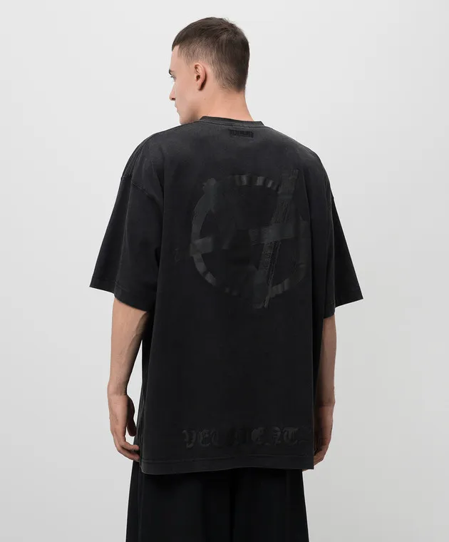 VETEMENTS BLACK TSHIRT WITH BLACK ANARCHY LOGO PRINT