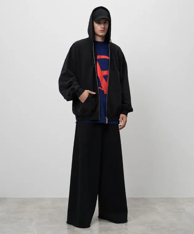 VETEMENTS BLUE TSHIRT WITH BLACK ANARCHY LOGO PRINT