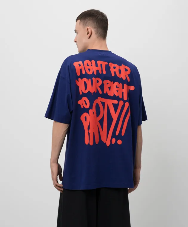 VETEMENTS BLUE TSHIRT WITH BLACK ANARCHY LOGO PRINT