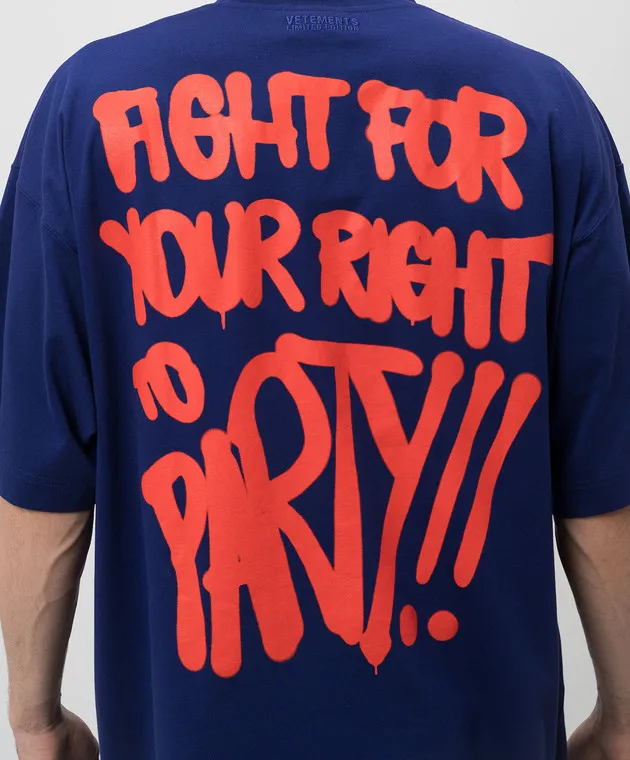 VETEMENTS BLUE TSHIRT WITH BLACK ANARCHY LOGO PRINT