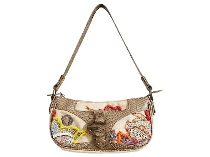 Y2K Just Cavalli vintage beige schoudertas schoudertasje designer tas tasje handtas met kralen kraaltjes 00S 00's ceros esti