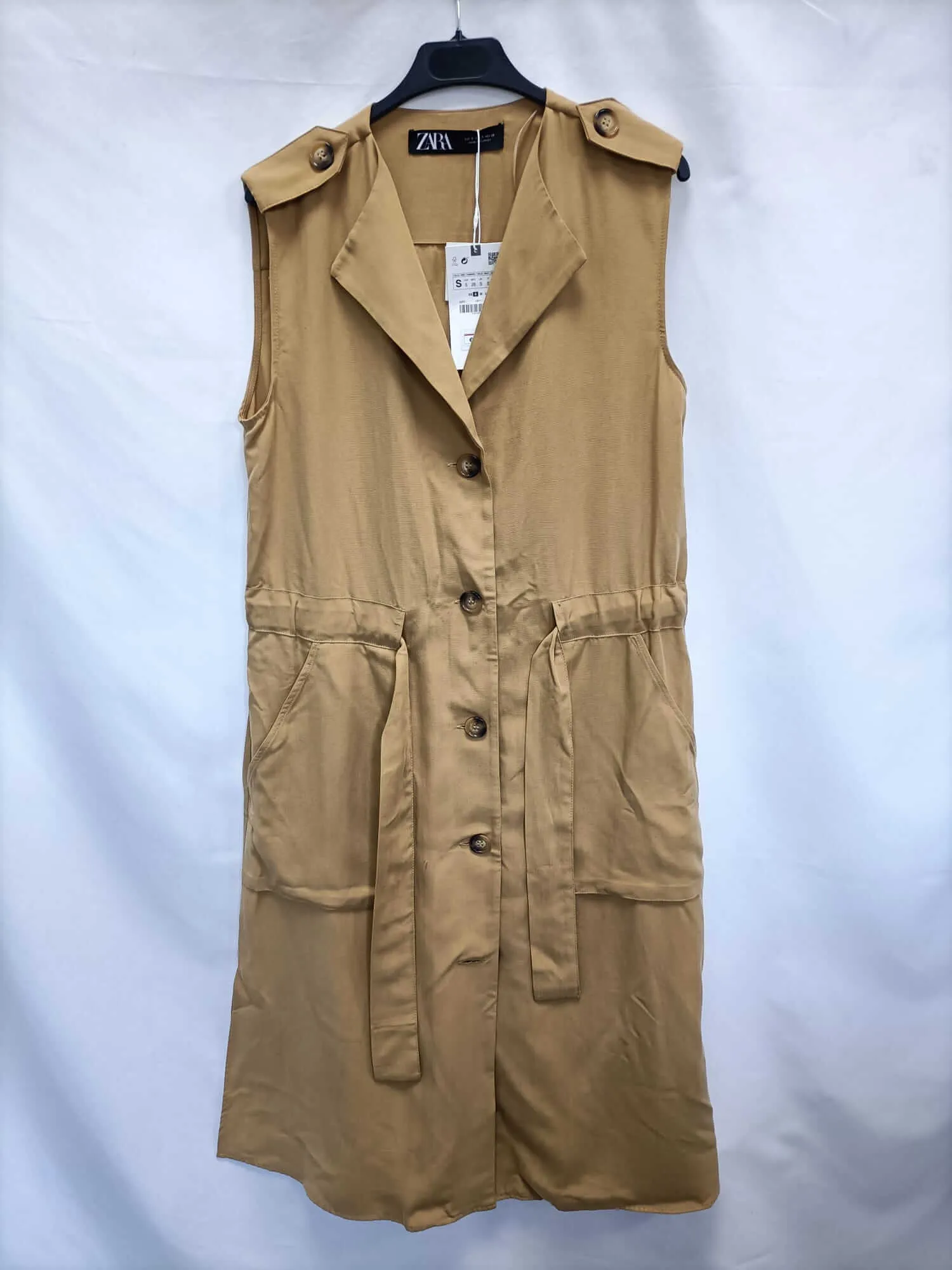 ZARA.Vestido midi camel T.s
